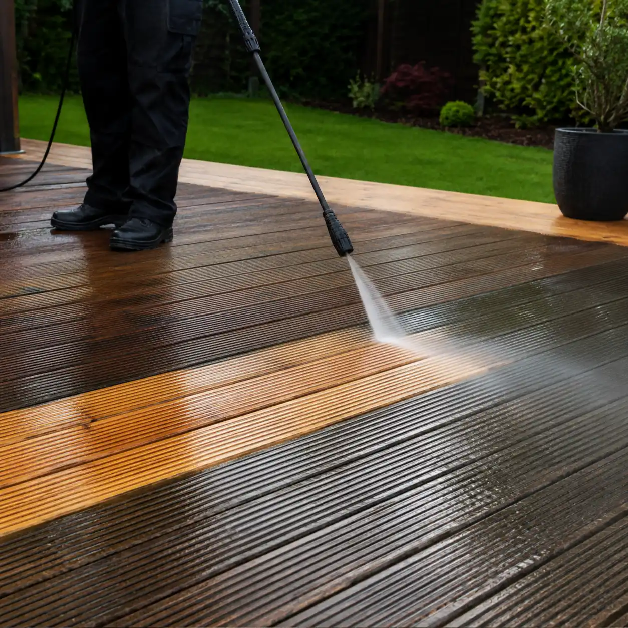 Decking being cleaned